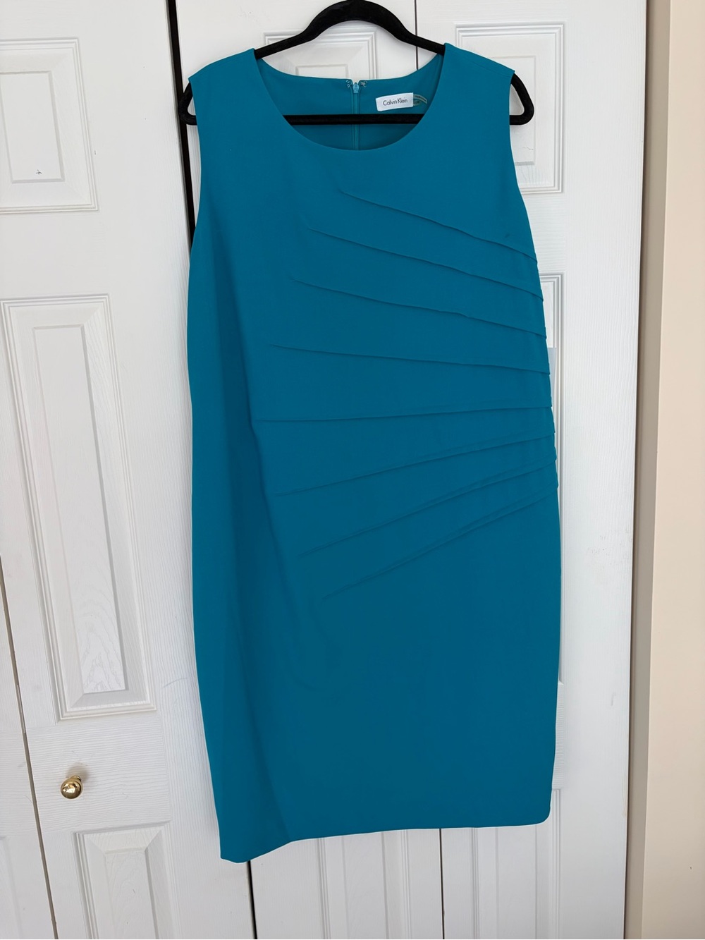 Calvin Klein Teal Pleated Sleeveless Shift Dress